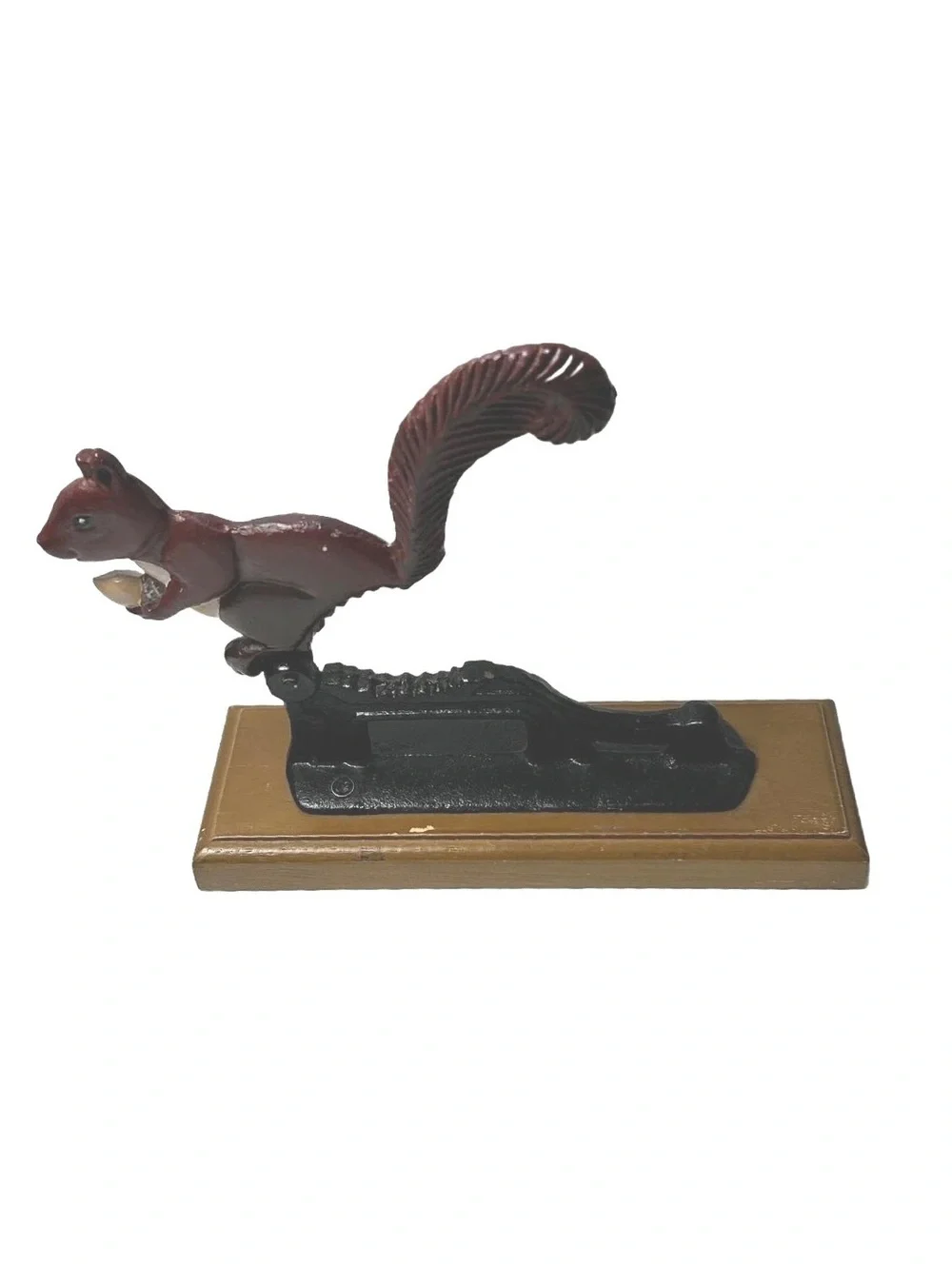 Vintage Cast Iron Squirrel Nutcracker on Wooden Base